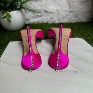 Jimmy Choo Hot Pink Satin stiletto mules, crystal embellishments 39